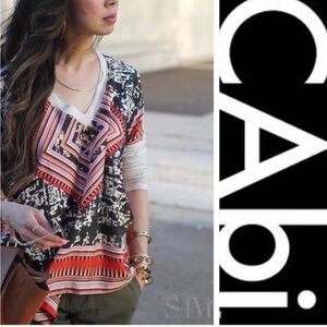 CAbi #768 Large- Aztec Print Silk Scarf Oversized Blouse